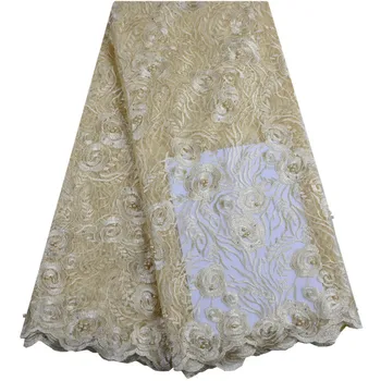 

Gold Color Nigerian Lace Fabric Dubai Embroidered French Tulle Lace Latest African Lace Fabric 2018 With Stones And Beaded S1375