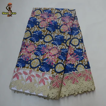 

Blue 2019 Newest Guipure Lace Fabric Match Ankara Wax High Quality Water Soluble Cord Lace With Wax Prints With Stones For Party