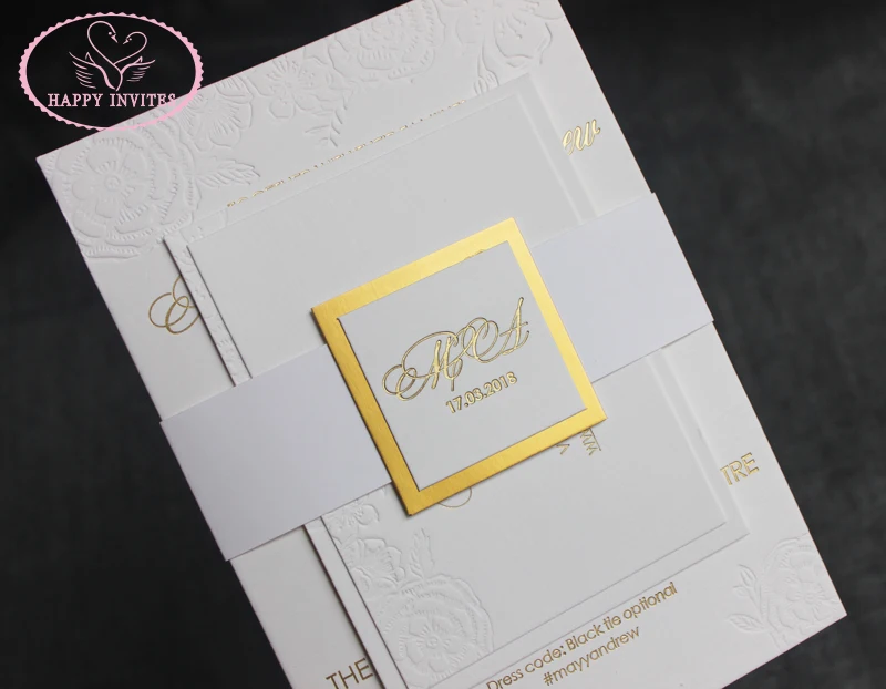 HI1134 - 05 Top Grade  Customized Elegant White Invitation CARD made of 1800 GSM Cotton Paper with  Letterpress
