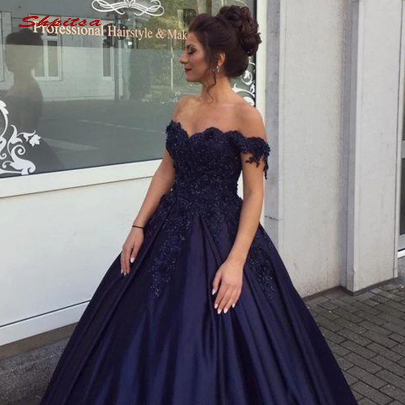 Navy Blue Lace Quinceanera Dresses Ball Gown Satin Beaded Prom Debutante Sixteen 15 Sweet 16 Dress vestidos de 15 anos