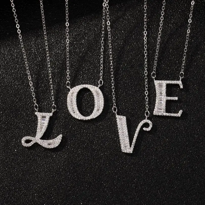 

Fashion Lucky 26 Letters Pendants 5A Cz 925 Sterling silver Wedding Pendant Necklaces for Women Wedding Party jewelry Collier