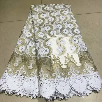 

High Quality African Lace Fabrics White Color African Mesh Cord Lace Factory Price Guipure Lace Fabrics For Wedding