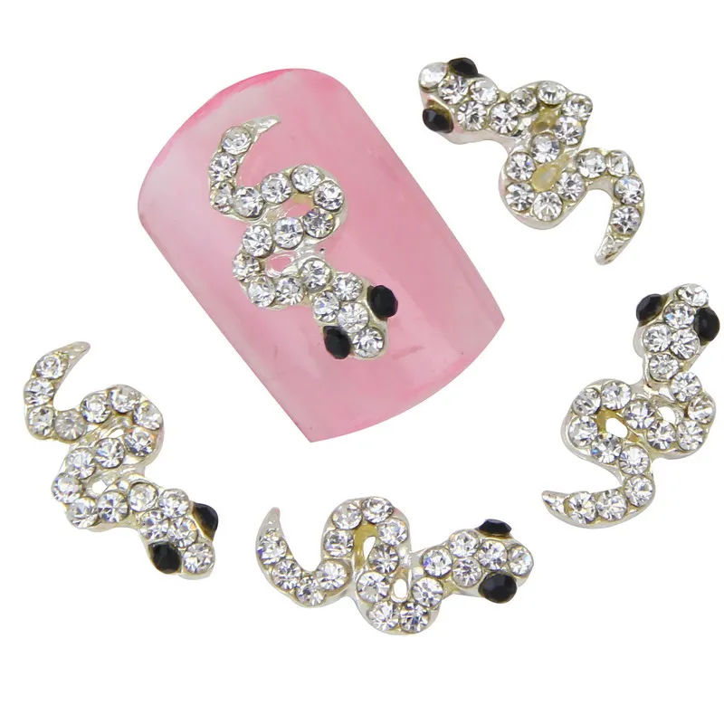 10Pcs/Lot Cute Snake Shape Nail Art Decorations Clear Glitter