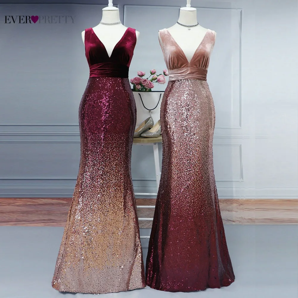 Длинные вечерние платья-русалки Ever Pretty, бордовое платье с V-образным вырезом, без рукавов, EZ07767, лето