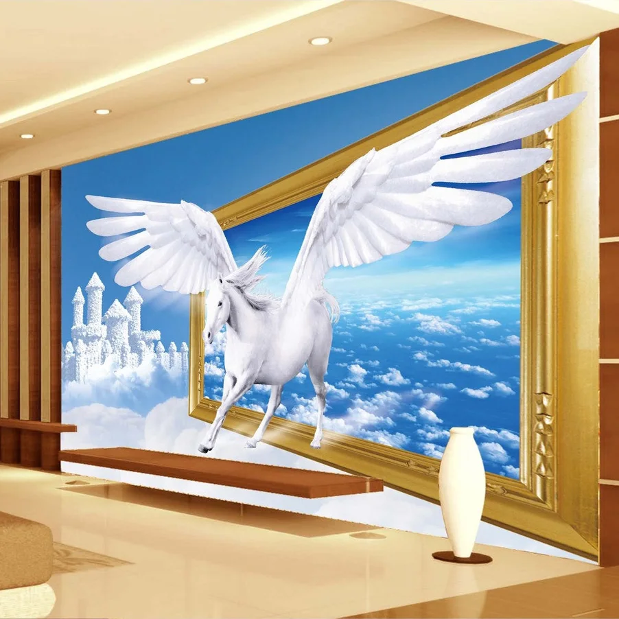 Custom-Photo-Wallpaper-3D-Creative-Art-Blue-Sky-White-Clouds-White-Horse-Wall-Mural-Wallpaper-Living (1)