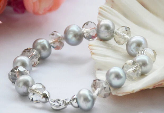 

FREE SHIPPING>>>@@ 1055 NATURE GRAY ROUND FW pearl faceted crystal bracelet