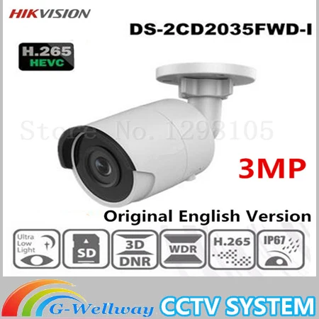 

Hikvision Original English Version Surveillance Camera DS-2CD2035FWD-I 3MP Ultra-Low Light Mini Bullet CCTV IP Camera H.265IP67