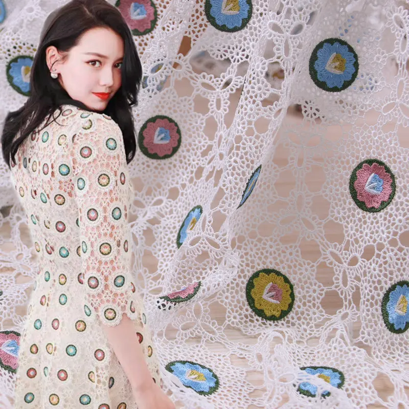 

3D flower embroidered lace fabric watersoluble slik lace for women dress clothing,african embroidery mesh lace tissu DIY sewing