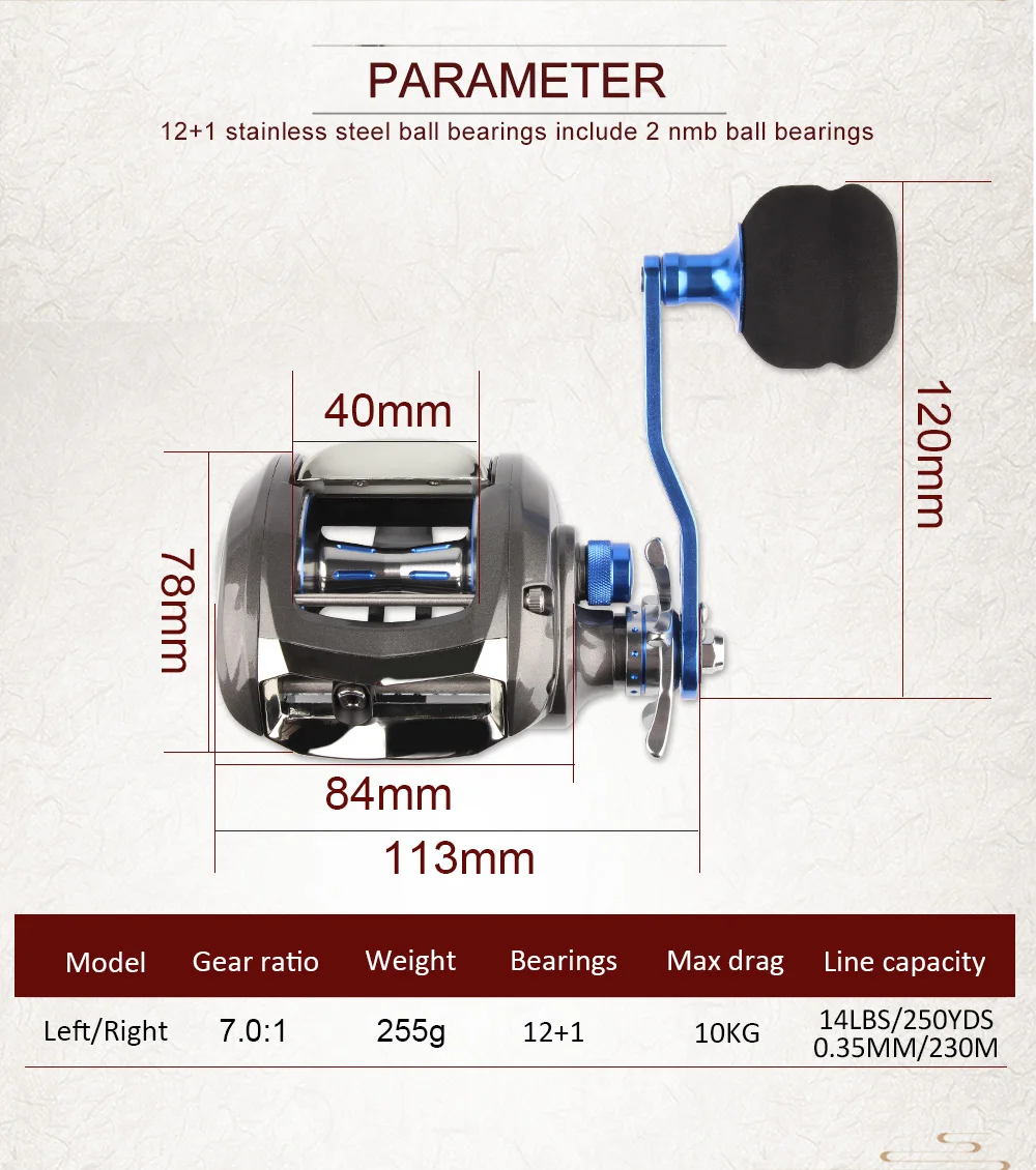 RoseWood 10KG Drag Saltwater Baitcasting Fishing Reel 7.01 12+1 Bearings, LeftRight Metal Series Baitcast Reels Carretes Pesca  (3)