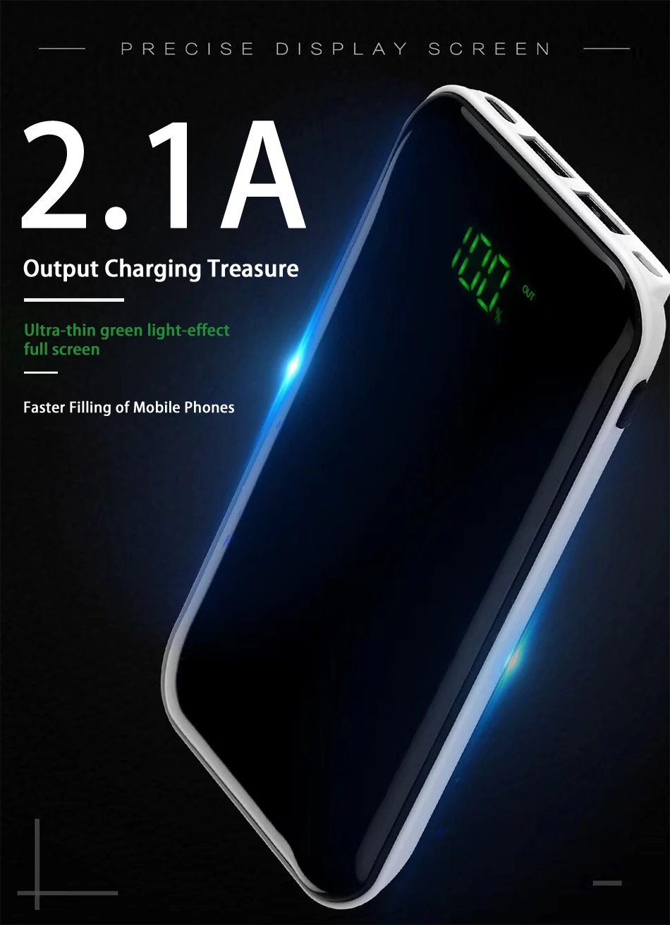 NOHON power Bank 10000 мАч для iPhone, Xiaomi, внешний аккумулятор, портативный внешний аккумулятор, 2.1A Двойной вход, выход, порты, быстрое зарядное устройство