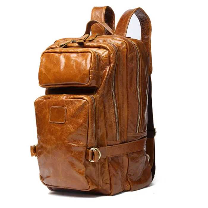 Multifunctional Genuine Leather Backpacks Men Handmake Business