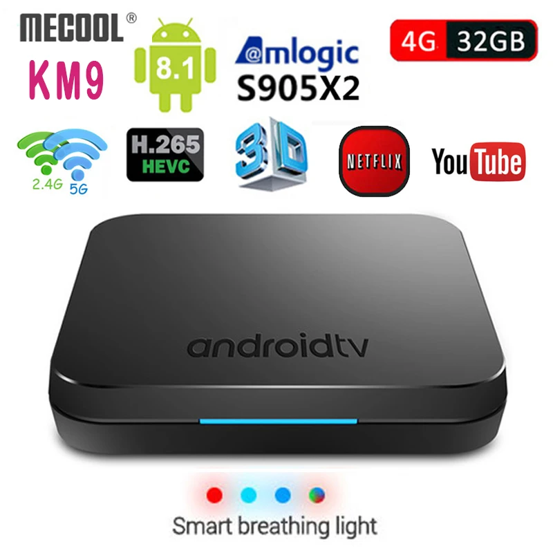 

Mecool KM9 Android 9.0 Smart TV Box S905X2 4GB DDR4 RAM 32GB ROM 2.4G/5G WiFi BT 4.1 Voice Control Set Top Box 4K Media Player