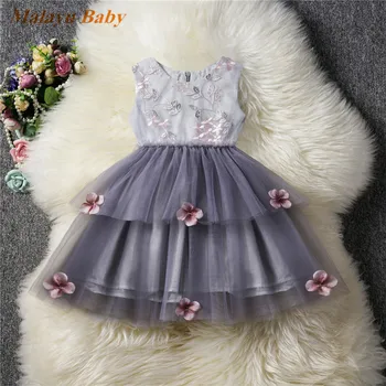 

Malayu Baby Girl Princess Dress Summer New Children Sleeve Cake Dress Floral Tulle Princess Children's Wear Girl Clothes