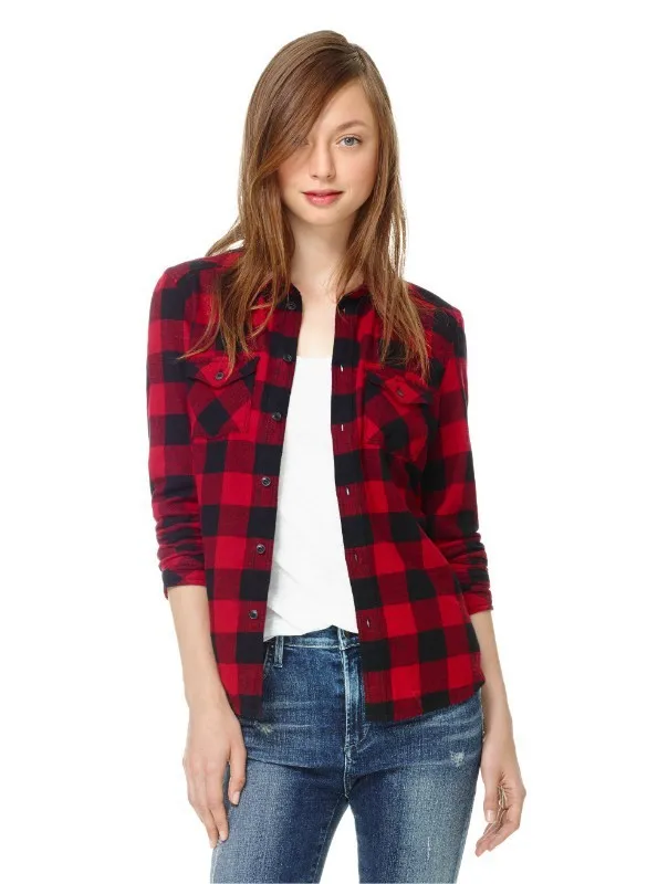 femal Red and black Plaid long sleeved 