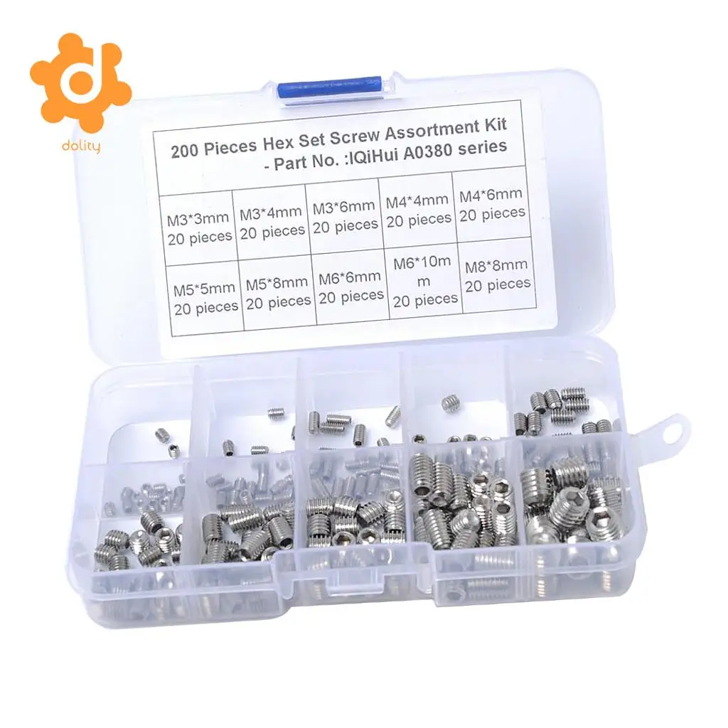 200 Pieces 304 Stainless Steel Hex Allen Head Hexagon Socket Screws Nuts Kit