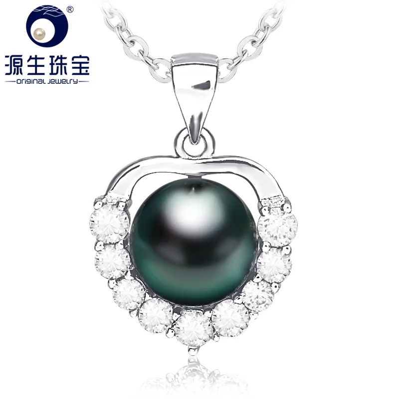 

[YS] Fashion Design 9-10mm Black Tahitian Pearl Pendant Necklace 925 Sterling Silver