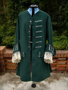 

Pirate Captain Trench Costume Jacket Adult Men's women Pirate Green Jacket Custom Made colonial rococo men jacket cosplay