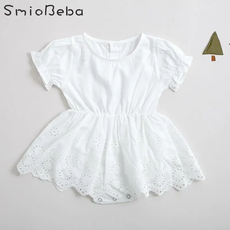 

Baby Infants Girls Hollow-out Rompers Short-sleeved Dresses Hats Cotton Crawling Suits Jumpsuit Buttercoats Clothes For Newborns