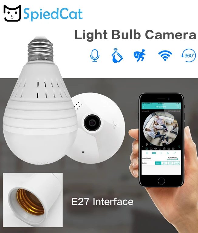 Лампа рыбий глаз панорамная 1080P ночное видение 360 градусов Wifi Беспроводная IP P2P