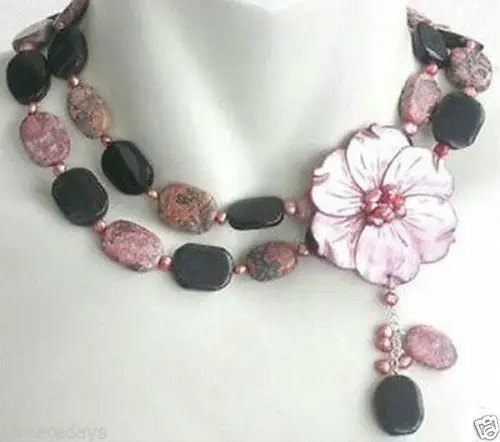 

Miss charm Jew.770 Beautiful Pink Pearl Agate Flower Shell Clasp Necklace