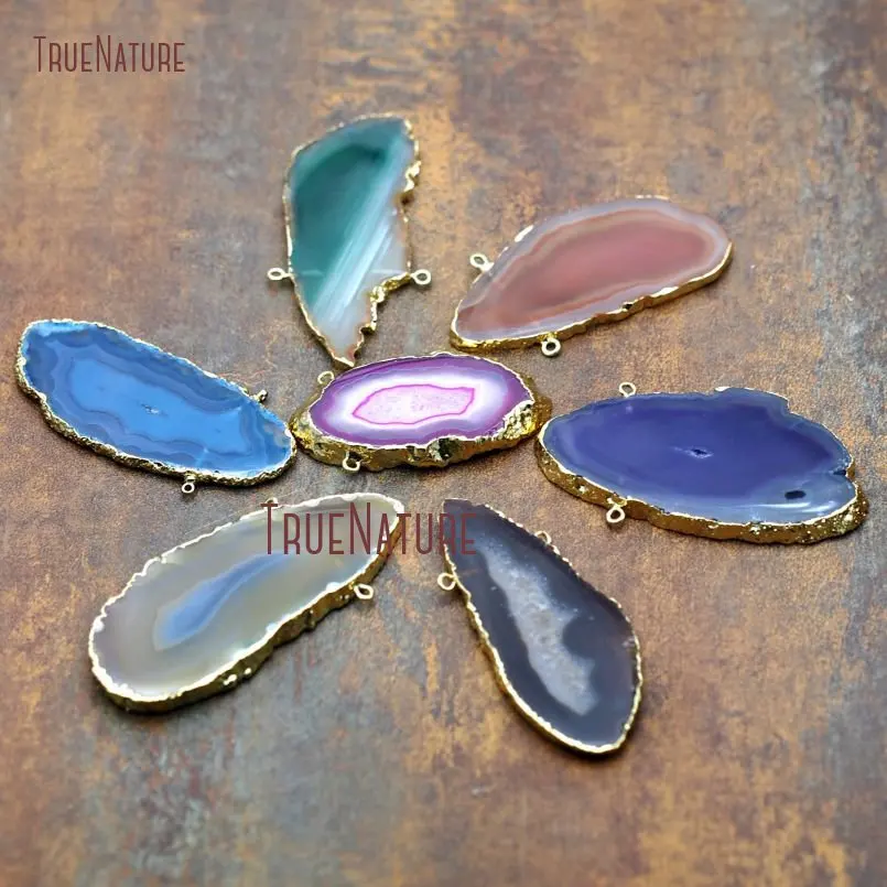 20171123-PM8891- Stripped Agate Pendant Gold Electroplated Irregular Shape Pendant