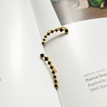 

925 sterling silver long zircon stud earrings gold fashion wild auricle pinna black zircon earrings for women zircon jewelry