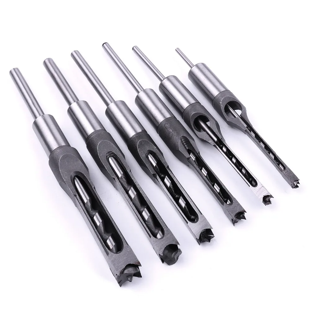 

6Pcs High Speed Steel Square Hole Drill Bit Durable Mortising Chisel Woodworking Cutter Tool 1/4" 5/16" 3/8" 1/2" 9/16'' 5/8