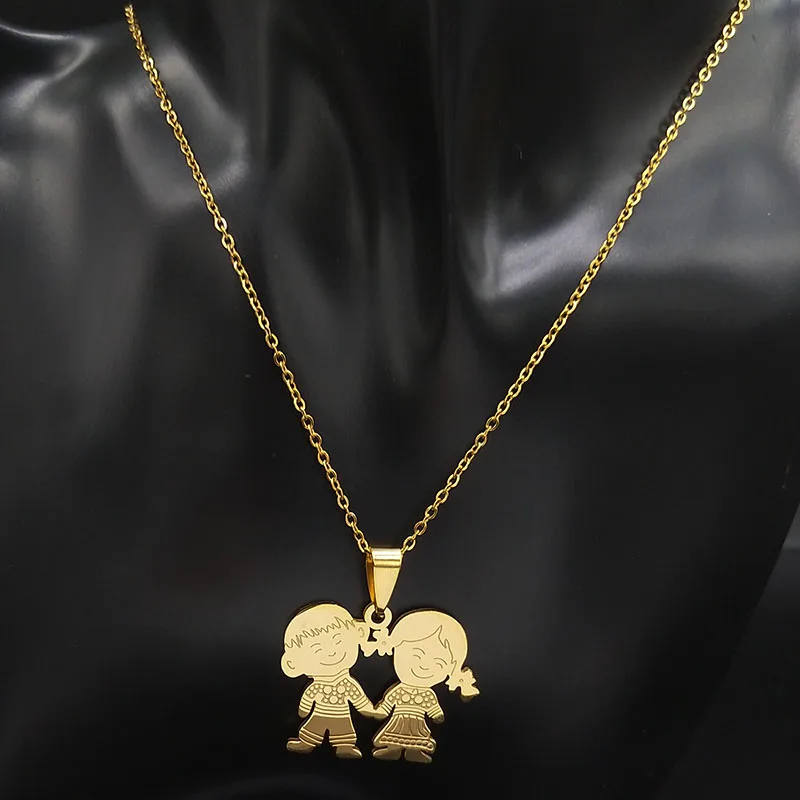 Boy Girl Love Stainless Steel Necklaces Women Gold Color Necklaces & Pendants Jewelry chaine homme Mother’s Day Gift N519S01