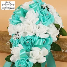 Свадебные букеты perfectlifeoh с кристаллами для невесты, свадебные букеты в форме капли воды, бирюзовый Королевский синий цвет