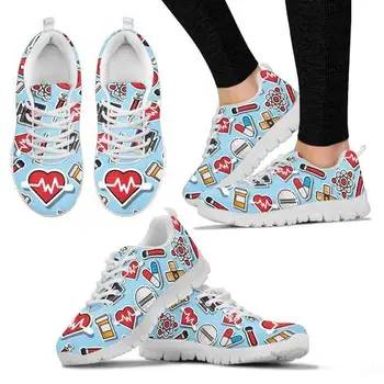 

FORUDESIGNS Women's Nurse Flats Shoes Casual Sneakers Summer Spring Comfort Breath Mesh Ladies Shoes Woman Lace Up Girls Zapatos
