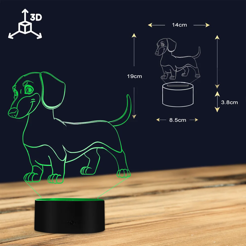 Skup Kiełbasa pies jamnik pokój dziecięcy noc lampa biurkowa lampa wiener pies szczeniak świecące LED lampa iluzja optyczna oświetlenie dekoracyjne