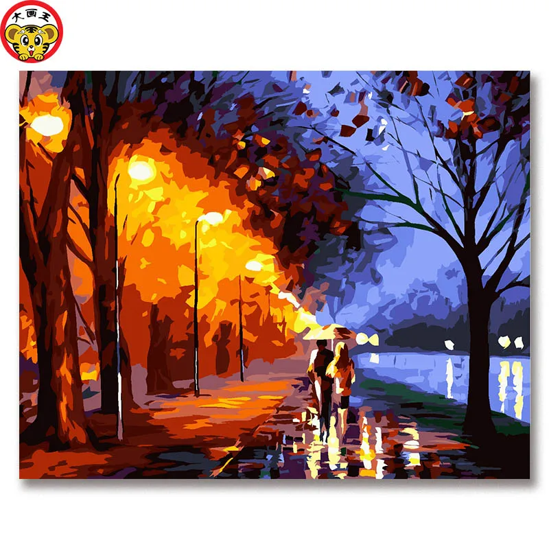 

painting by numbers art paint by number Street scenery Rainy night own color Filling Manual diy oil Scenery