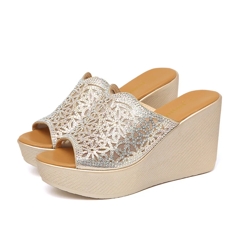 E TOY WORD Summer Slippers Rhinestone Platform High Heels sandals wedge women slippers fashion bohemian style women sandals