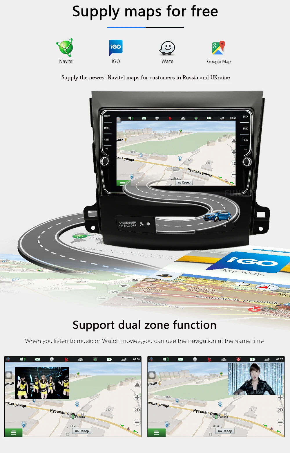 Top Funrover IPS 8" Android 8.0 Car dvd GPS Player Navi stereo for Mitsubishi Outlander 2006-2014 Auto Radio Multimedia WIFI audio 7