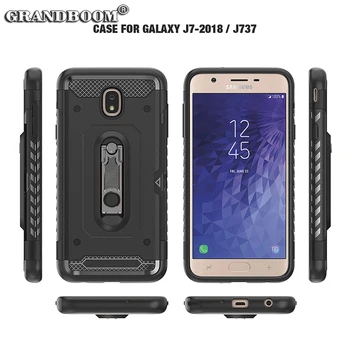 

100pcs Card Holder Slot With Metal Kickstand Case For Samsung J3 J4 J5 J6 J7 J8 2018 Dual Layer Soft Rubber Hard PC Back Cover