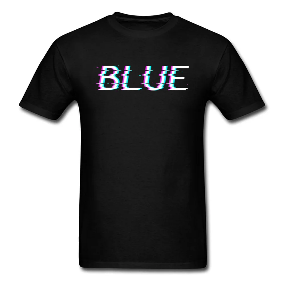 Glitch Blue Personalized Tops Tees Short Sleeve for Men 100% Cotton Father Day O Neck T Shirts Slim Fit T Shirts Funky Glitch Blue black