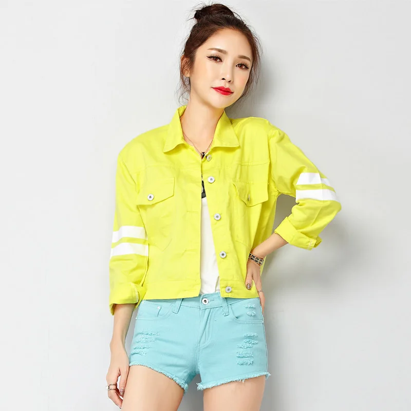 2018 New Women Denim Jackets Harajuku Letter Print Jacket Candy Colors