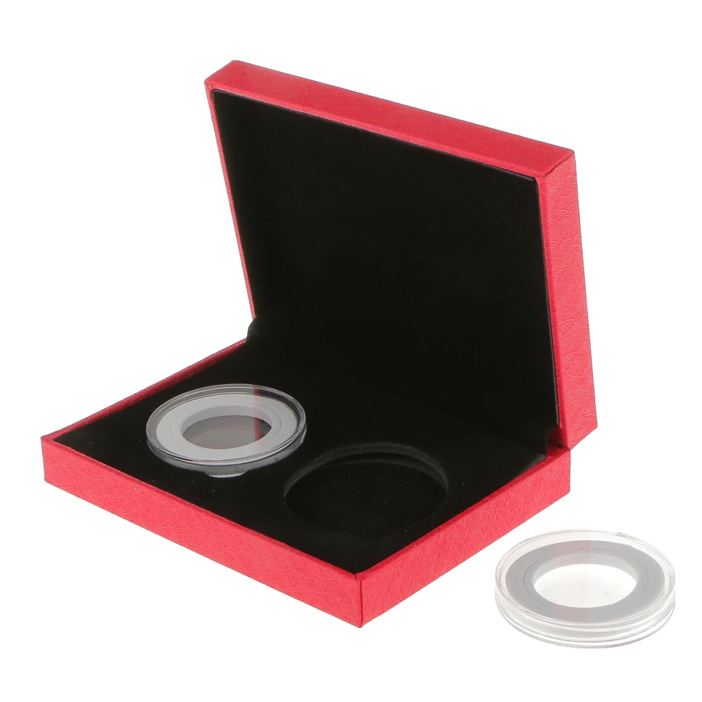 1x Coin Case For 38MM Coin Red Display Box Double Clear Capsule Collections