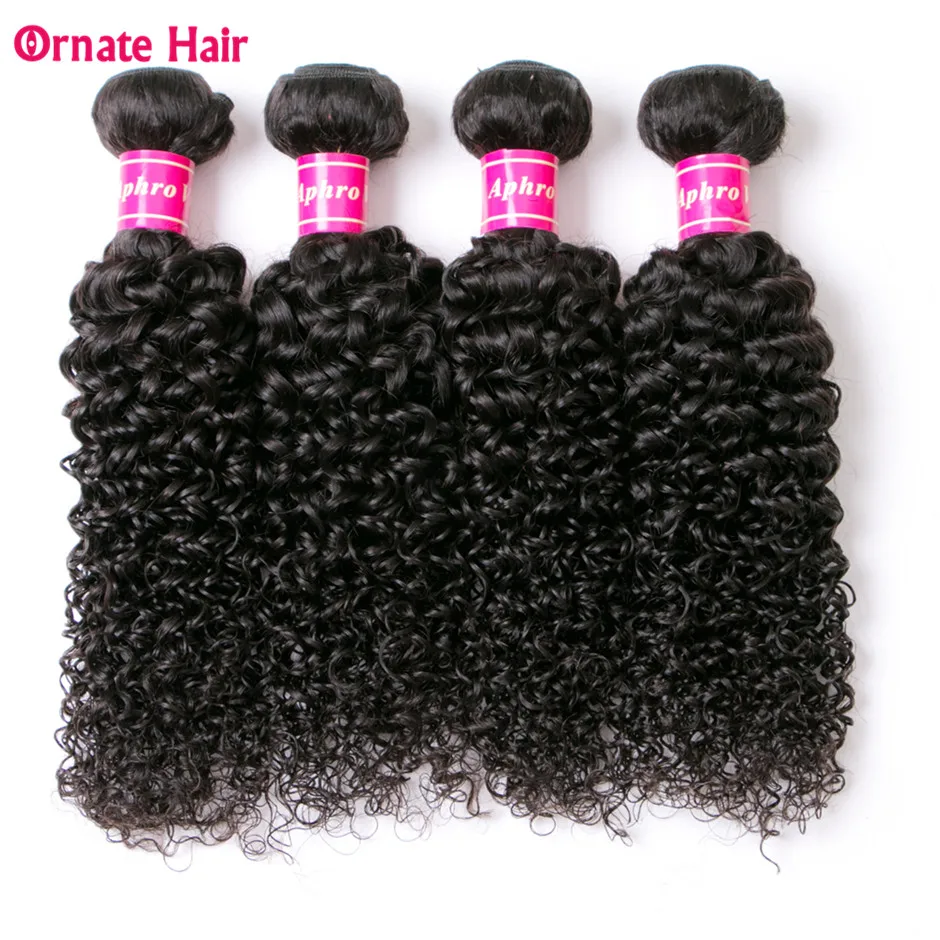 Ornate Peruvian Curly Hair Bundles 100% Curly Weave Human Hair 4 Bundles Natural Color Non Remy Afro Kinky Curly Hair Extensions