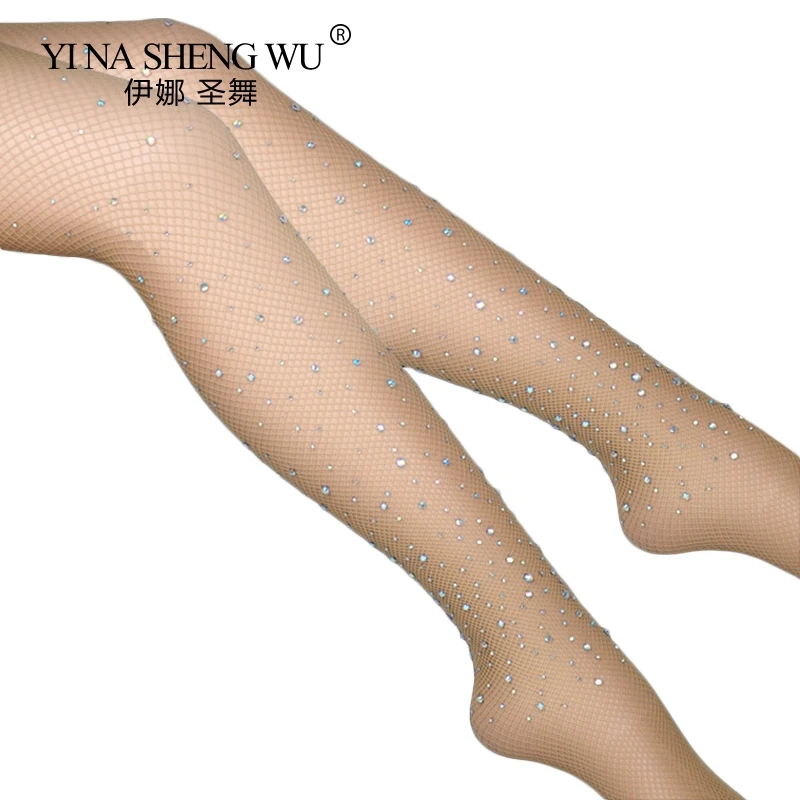 

Sexy Women Latin Dance Socks Mesh Rhinestone Socks New Nightclub Bar Mesh Shiny Pantyhose Latin Dance Performance Socks 3 Colors