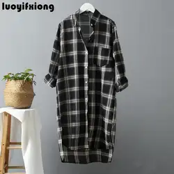 Luoyifxiong 2019 Новый Блузки Свободные Повседневная рубашка блузка для бойфренда хлопок плед с длинным рукавом Для женщин Топы Женская рубашка