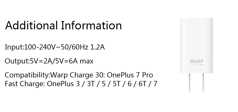 Чехол из ПВХ для OnePlus Warp заряжайте 30 Мощность адаптер США с Тип-C кабель 5 V/6A Официальный 30W быстрое зарядное устройство Зарядное устройство для OnePlus 7 Pro
