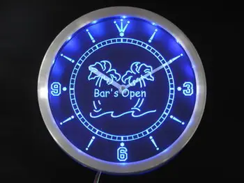 

nc0371 Bar is Open Palm Tree Neon Sign LED Wall Clock
