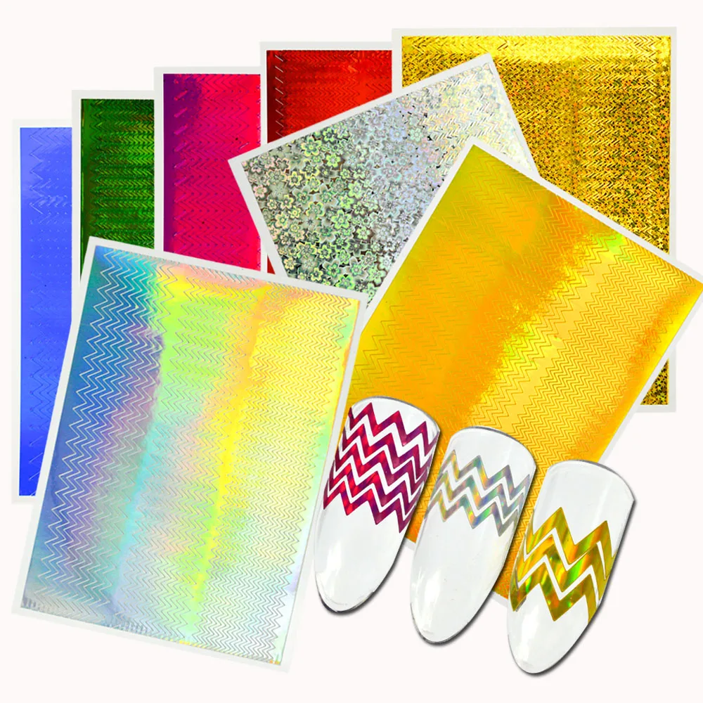 

8 Sheets Holographic Strip Tape Nail Art Stickers Ultra Thin Laser Wave Stripe Line Sticker DIY Foil Manicure Decals Decor LA247