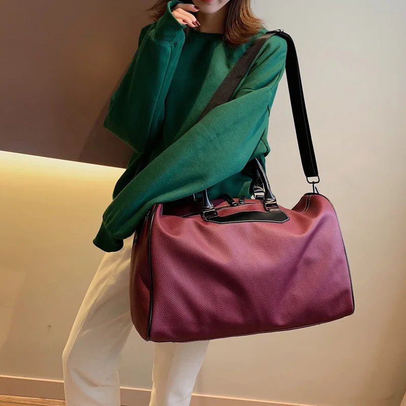 

New Fashion Casual Travel Cylinder Bag High Quality PU Fitness Yoga Bag Mountaineering Training Luggage Women's Travel Bag