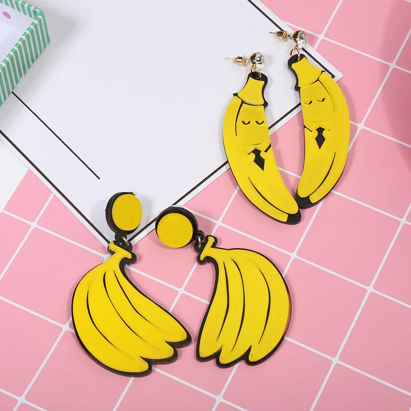 

New Funny Party Drop Earring Women Cute Fruit Banana Shape Dangle Earrings Funny Big Acrylic Fashion Night Club Accessories