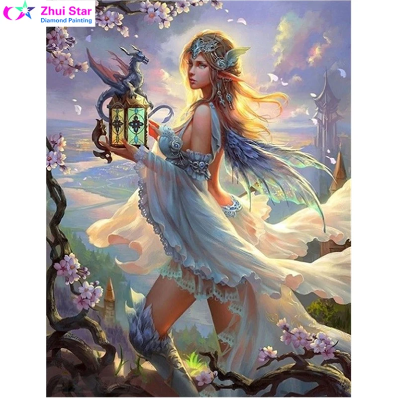 

Diamond Painting Kit Dragon Girl Full Round Diamond Rhinestones Cross Stitch Kit 5D Diamond Embroidery Mosaic Needlework Gift ZX