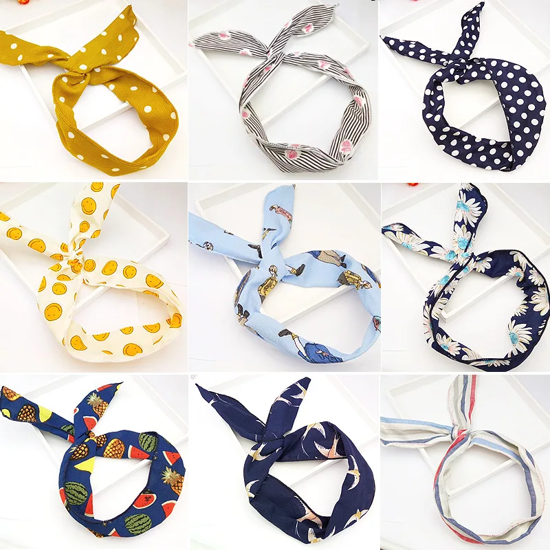

New hairdresses Sweet and lovely wave-dot printing smiling face bow tie hairband changeable rabbit ears wire Hairband