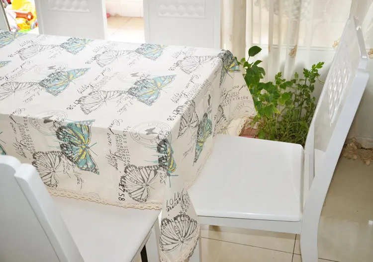 BeddingOutlet Butterfly Tablecloth Cotton Linen Dinner Table Cloth Insect Macrame Decoration Lacy rectangular table cloth