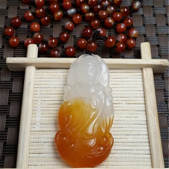 

Natural Crystal Agate Ice Color Chalcedony Bodhisattva Pendant cb34#